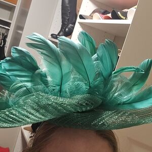 Natasha Couture Turquoise Feathered Hat